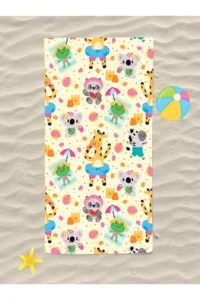 Erays Home Cute Animals on the Beach Children's Pattern Printed Beach Towel Unisex Children's Beach Towel