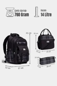 By Hakan My Polo 2086 Set of 3 Kids Primary School Secondary School Bag Backpack with Pen Holder Lunch Bag BLACK - Image 7