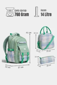 By Hakan My Polo 2086 Set of 3 Children Primary School Secondary School Bag Backpack with Pen Holder Lunchbox GREEN - Image 7