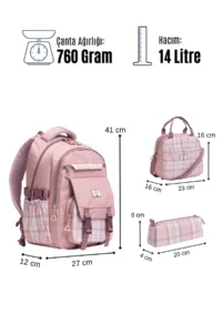 By Hakan My Polo 2086 Set of 3 Children Primary School Secondary School Bag Backpack with Pen Holder Lunchbox PINK - Image 7