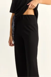 Bianco Lucci Women's Scarf Tie Detailed T-Shirt High Waist Trousers Bottom-Top Set 7630 - Image 7