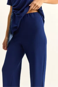 Bianco Lucci Women's Scarf Tie Detailed T-Shirt High Waist Trousers Bottom-Top Set 7630 - Image 7