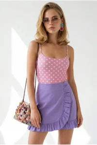 Olalook Women's Polka Dot Pink Strappy Bodysuit with Six Snaps