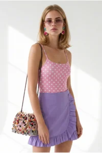 Olalook Women's Polka Dot Pink Strappy Bodysuit with Six Snaps - Image 2