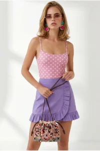 Olalook Women's Polka Dot Pink Strappy Bodysuit with Six Snaps - Image 3