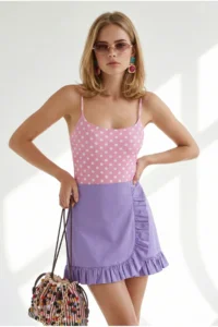 Olalook Women's Polka Dot Pink Strappy Bodysuit with Six Snaps - Image 4