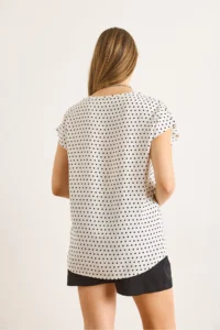 Olalook Women's Polka Dot White V-Neck Woven Viscose Blouse - Image 2