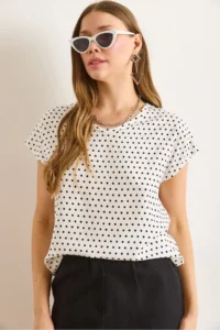 Olalook Women's Polka Dot White V-Neck Woven Viscose Blouse - Image 5