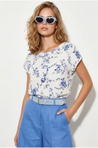 Olalook Women's White Blue V-Neck Woven Viscose Blouse - Image 3