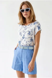 Olalook Women's White Blue V-Neck Woven Viscose Blouse - Image 4