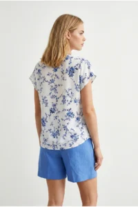 Olalook Women's White Blue V-Neck Woven Viscose Blouse - Image 5