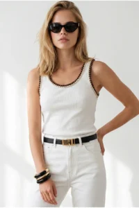 Olalook Women's White Garnished Corduroy Blouse - Image 2