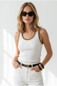 Olalook Women's White Garnished Corduroy Blouse - Image 3