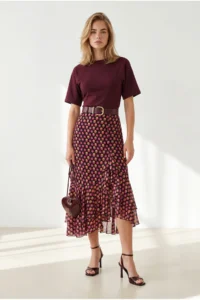 Olalook Women's Burgundy Waisted Stitching Detailed Modal Buttoned Blouse - Image 2