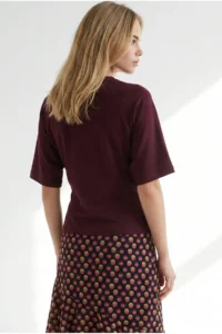 Olalook Women's Burgundy Waisted Stitching Detailed Modal Buttoned Blouse - Image 6