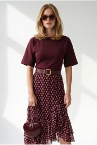 Olalook Women's Burgundy Waisted Stitching Detailed Modal Buttoned Blouse - Image 7