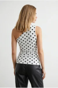 Olalook Women's Polka Dot White Neck Belted Polyamide Blouse - Image 5