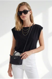 Olalook Women's Black Boat Neck Waist Banded Seasonal Cotton Content Blouse - Image 3