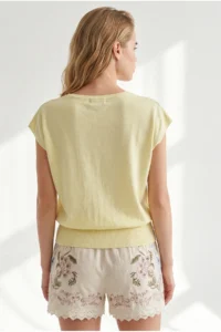 Olalook Women's Yellow Boat Neck Waist Banded Seasonal Cotton Content Blouse - Image 4