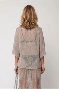 Olalook Women's Stone Metallic Textured Openwork Knitwear Blouse - Image 5