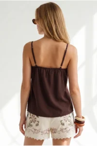 Olalook Women's Brown Strap Adjustable Robe Lined Blouse - Image 4