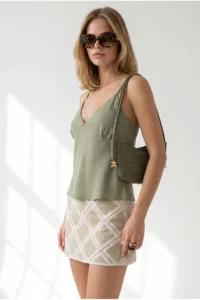 Olalook Women's Khaki Strap Adjustable Robe Lined Blouse - Image 3