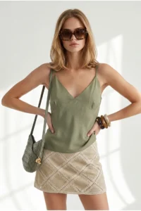 Olalook Women's Khaki Strap Adjustable Robe Lined Blouse - Image 4