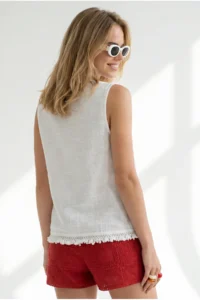 Olalook Women's White Accessory Buttoned Fringed Flam Cotton Blouse - Image 5