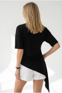 Olalook Women's Black Drape Detailed Asymmetrical Blouse - Image 5