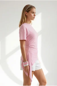 Olalook Women's Pink Drape Detailed Asymmetrical Blouse - Image 4