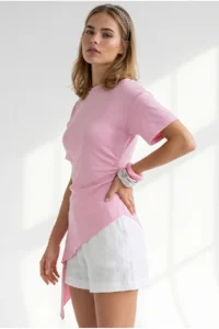 Olalook Women's Pink Drape Detailed Asymmetrical Blouse - Image 5