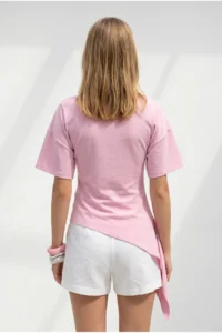 Olalook Women's Pink Drape Detailed Asymmetrical Blouse - Image 6