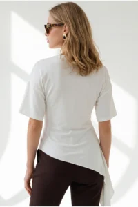 Olalook Women's White Drape Detailed Asymmetrical Blouse - Image 5