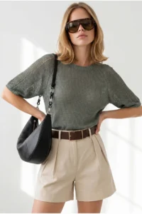 Olalook Women's Khaki Raglan Sleeve Mercerized Knitwear Blouse - Image 2