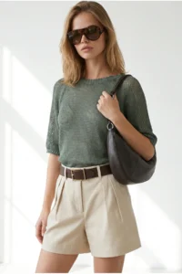 Olalook Women's Khaki Raglan Sleeve Mercerized Knitwear Blouse - Image 3
