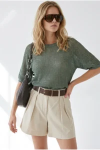 Olalook Women's Khaki Raglan Sleeve Mercerized Knitwear Blouse - Image 4