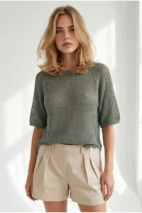 Olalook Women's Khaki Raglan Sleeve Mercerized Knitwear Blouse - Image 5