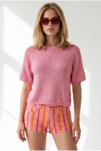 Olalook Women's Pink Raglan Sleeve Mercerized Knitwear Blouse - Image 2