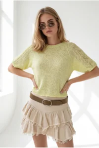 Olalook Women's Yellow Raglan Sleeve Mercerized Knitwear Blouse - Image 2