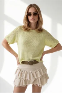 Olalook Women's Yellow Raglan Sleeve Mercerized Knitwear Blouse - Image 3