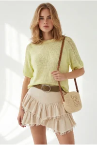 Olalook Women's Yellow Raglan Sleeve Mercerized Knitwear Blouse - Image 4