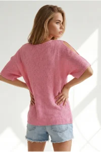 Olalook Women's Candy Pink Sleeve Low-cut Mercerized Knitwear Blouse - Image 6