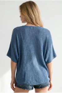 Olalook Women's Indigo Sleeve Decollete Mercerized Knitwear Blouse - Image 5