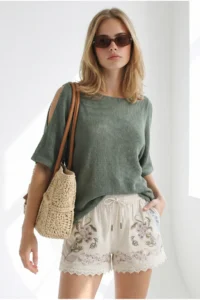 Olalook Women's Khaki Sleeve Low-cut Mercerized Knitwear Blouse - Image 3
