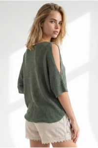 Olalook Women's Khaki Sleeve Low-cut Mercerized Knitwear Blouse - Image 5