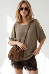 Olalook Women's Mink Sleeve Low-cut Mercerized Knitwear Blouse - Image 2