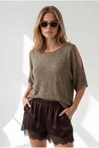 Olalook Women's Mink Sleeve Low-cut Mercerized Knitwear Blouse - Image 3