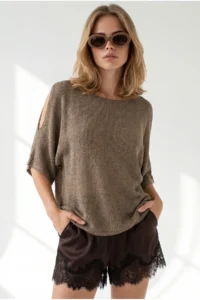 Olalook Women's Mink Sleeve Low-cut Mercerized Knitwear Blouse - Image 4