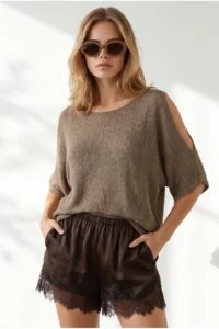 Olalook Women's Mink Sleeve Low-cut Mercerized Knitwear Blouse - Image 5