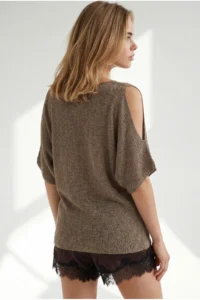 Olalook Women's Mink Sleeve Low-cut Mercerized Knitwear Blouse - Image 6